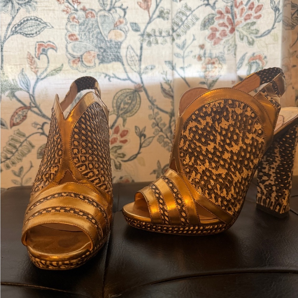 Christian Louboutin Gold and Black Patterned Heels